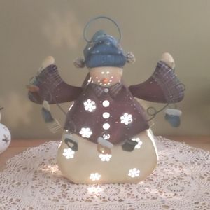 Home interiors - metal snowman candle holder
